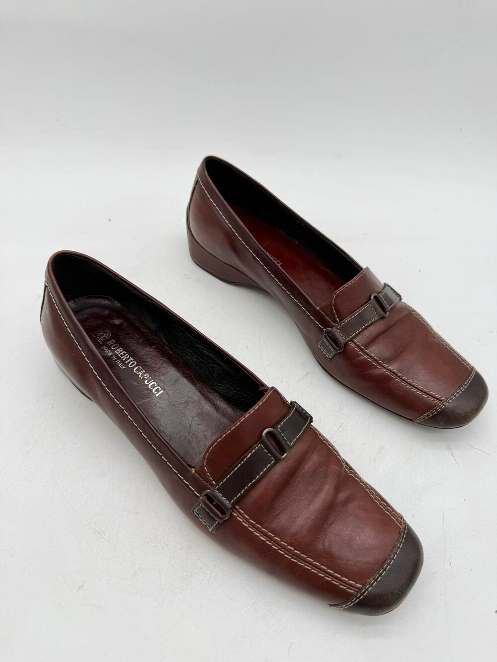 Roberto Capucci Women’s 9 2A Narrow Brown Leather Loafers Made in Italy